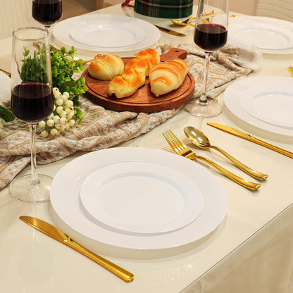 ROCOHANTI 100 PCS White Plastic Plates, White Plates Disposable Include 50 Dinner Plate and 50 Dessert Plate, Heavy Duty plastic plates Perfect for Christmas Party/Holiday/Wedding 🍁 All In One Marketplace Canada