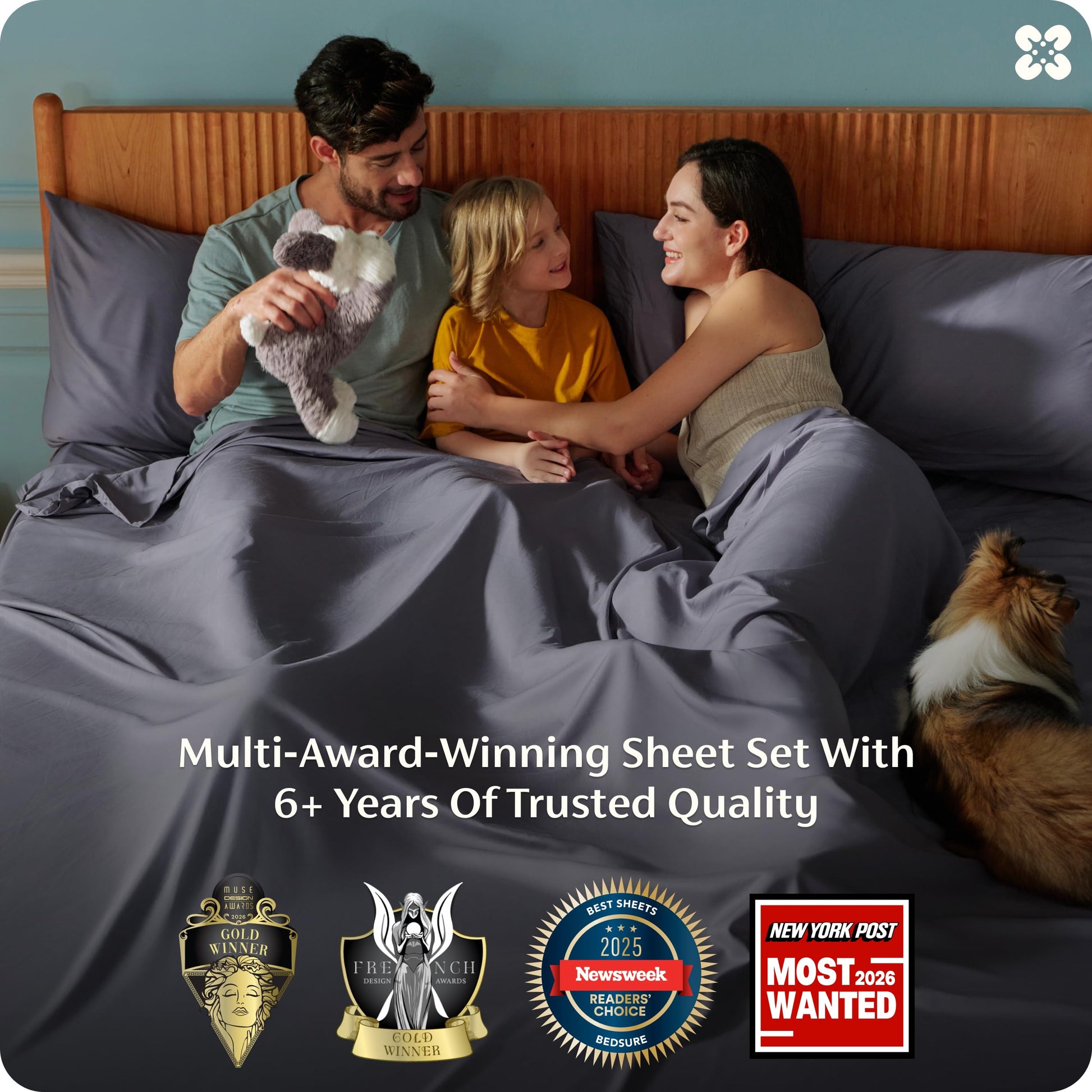 Bedsure 100% Rayon Bamboo Sheets Queen Size Set, Dark Grey