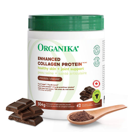 Organika Chocolate Enhanced Collagen Powder (Type 1 & 3) – 10g Per Serving for Hair, Skin, Nails & Joints – Canadian-Made, Grass-Fed, Non-GMO, 504g