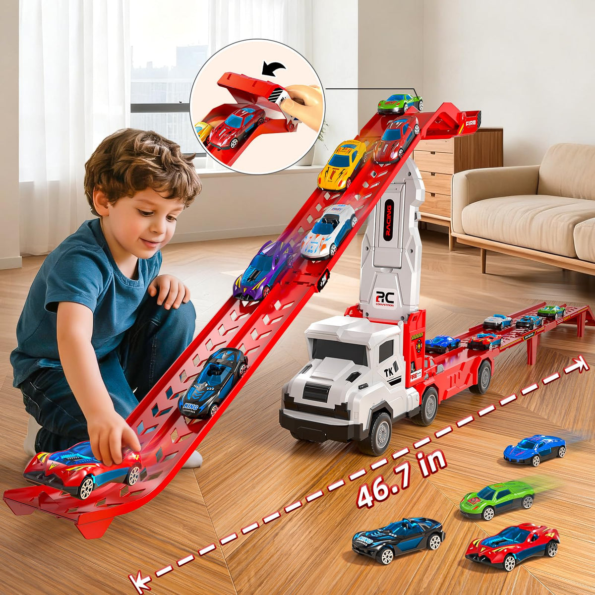 Transport Truck Toy for Kids, Transport Vehicle with Double Race Ramp Track 🍁 All In One Marketplace Canada
