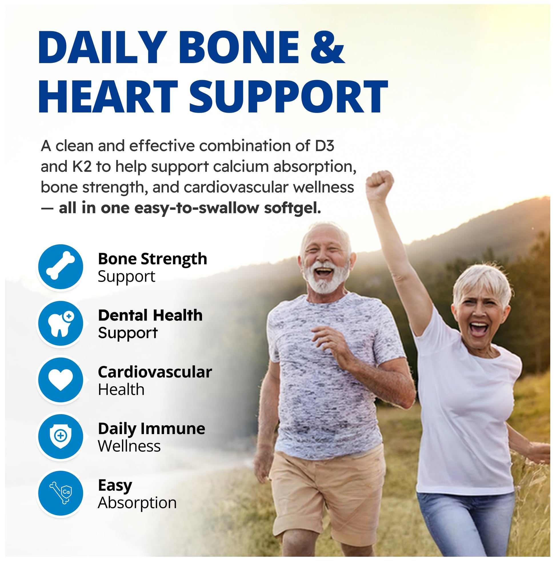 CanPrev D3 & K2 Vitamins 120 Softgels, 120-Day Supply, 1000IU Vitamin D3 & 120mcg K2, Supports Strong Bones, Teeth & Heart Wellness, Easy-to-Absorb with Organic Coconut Oil, No GMO, Gluten, Soy, Dairy