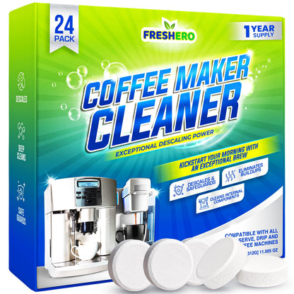 Freshero Coffee Machine Cleaner & Descaler Tablets – 24 Count, Compatible With Keurig, Breville, Ninja, Delonghi, Miele & Espresso Machines, Universal Cleaning Tabs for Coffee Maker Pots (24.0) - Available at All In One Marketplace Canada