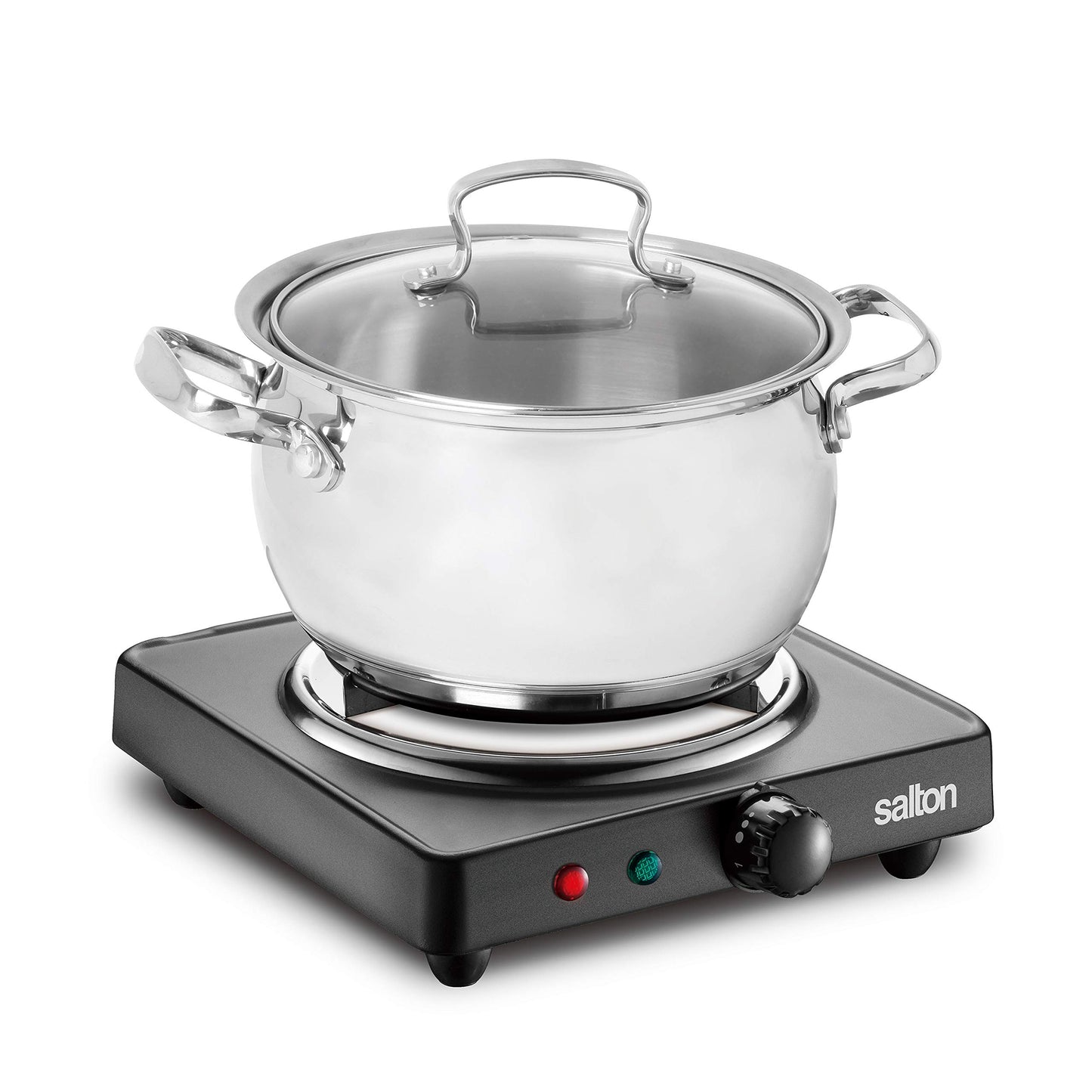 Salton Single Coil Portable Electric Cooktop | 1000 Watts | Lightweight & Compact | Variable Temperature Control | Perfect for Dorms, Offices, Camping | Black | 100% Canadian-owned & operated - Available at All In One Marketplace Canada