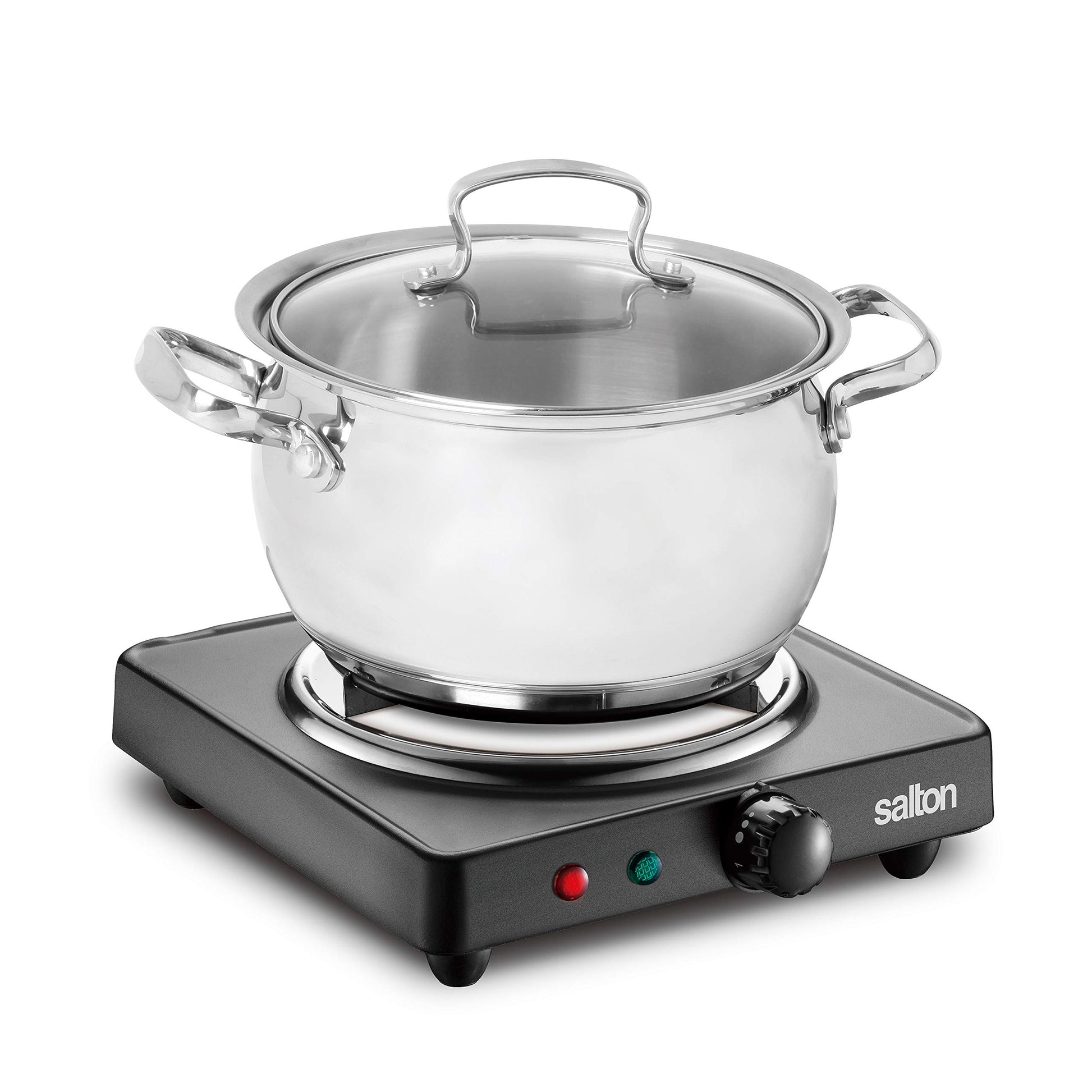 Salton Single Coil Portable Electric Cooktop | 1000 Watts | Lightweight & Compact | Variable Temperature Control | Perfect for Dorms, Offices, Camping | Black | 100% Canadian-owned & operated - Available at All In One Marketplace Canada