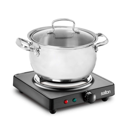Salton Single Coil Portable Electric Cooktop | 1000 Watts | Lightweight & Compact | Variable Temperature Control | Perfect for Dorms, Offices, Camping | Black | 100% Canadian-owned & operated - Available at All In One Marketplace Canada