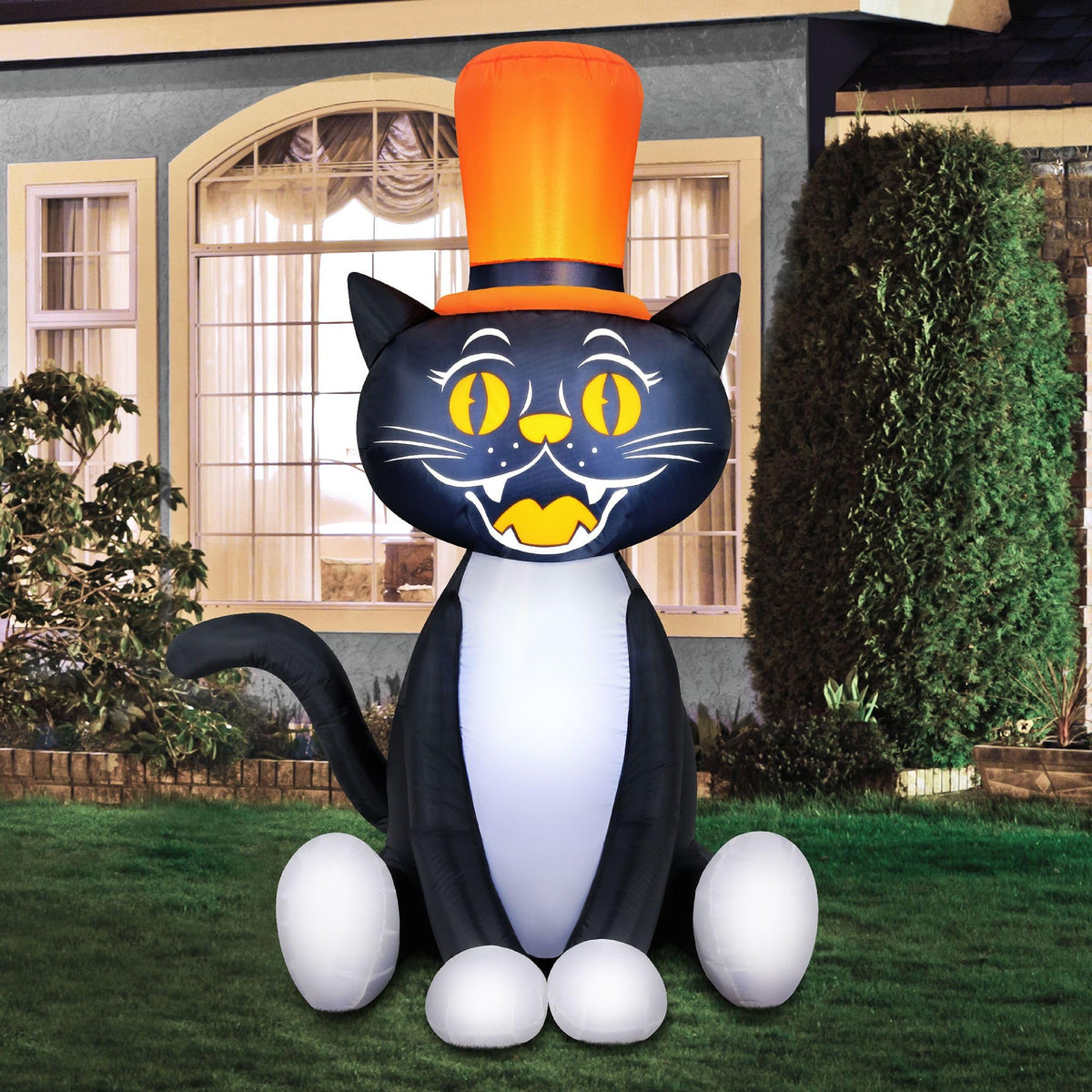 Chat noir gonflable de 1,5 mètre avec haut-de-forme pour Halloween