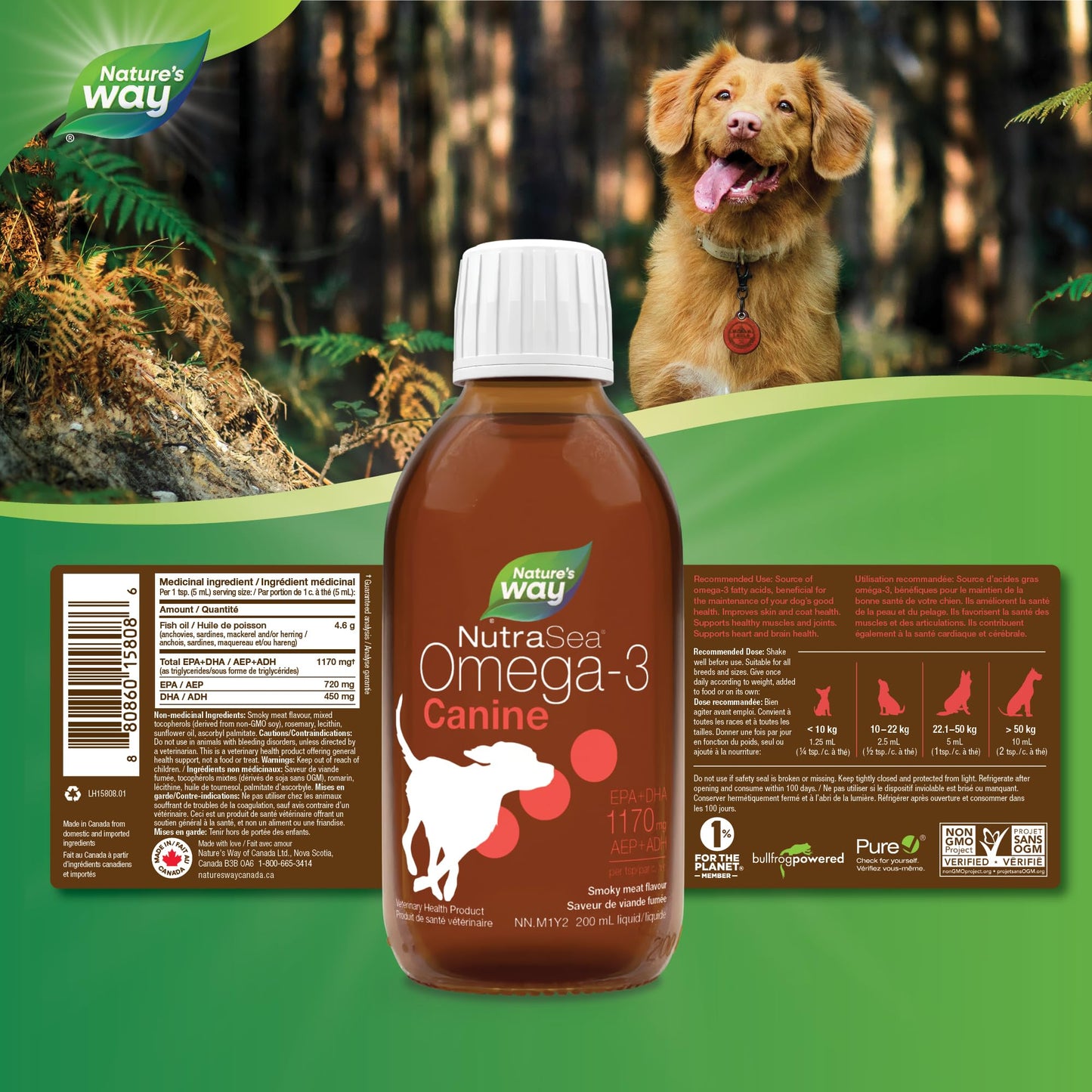 Nature’s Way NutraSea Omega-3 Canine Supplement for Dogs – Helps Support Dogs’ Skin, Coat, Muscles, Joints, Heart & Brain – 1170 mg of EPA + DHA – Smoky Meat Flavour, 200 mL 🍁 All In One Marketplace Canada