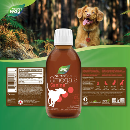 Nature’s Way NutraSea Omega-3 Canine Supplement for Dogs – Helps Support Dogs’ Skin, Coat, Muscles, Joints, Heart & Brain – 1170 mg of EPA + DHA – Smoky Meat Flavour, 200 mL 🍁 All In One Marketplace Canada