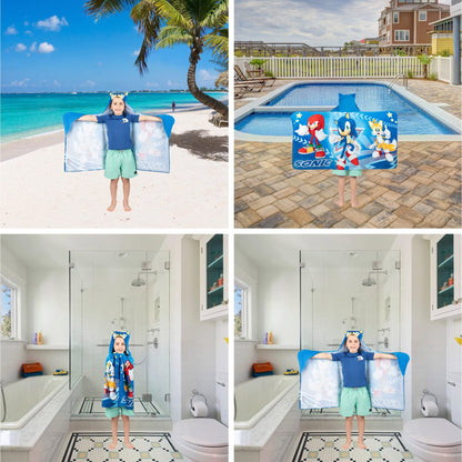Franco Kids Bath and Beach Super Soft Cotton Hooded Towel Wrap, 24 in x 50 in, Sonic The Hedgehog Franco