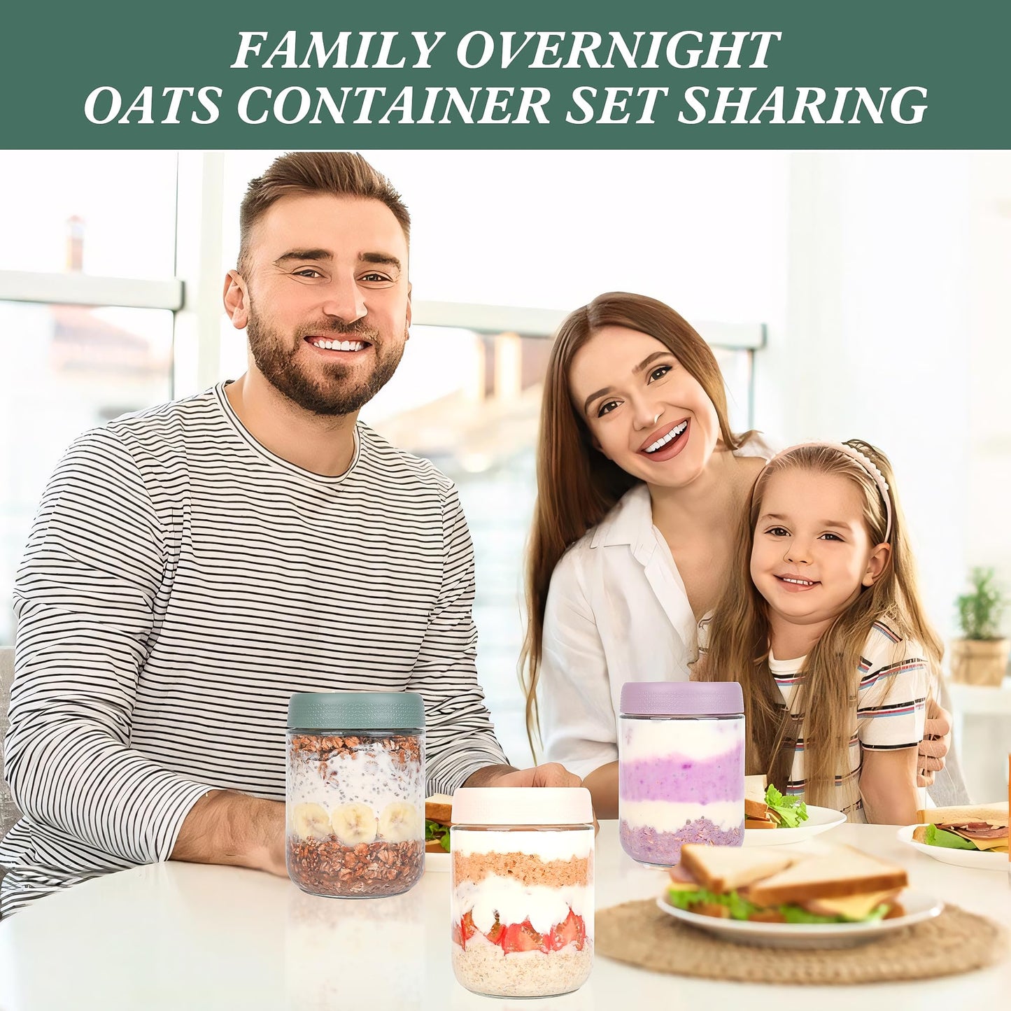 Xileanalee Overnight Oats Containers with Lids 6 Pack-16 Oz Mason Jar with Lids-Overnight Oats Jars Glass Food Storage Containers for Chia Seed Pudding Salad Cereal Coffee Spices - Available at All In One Marketplace Canada