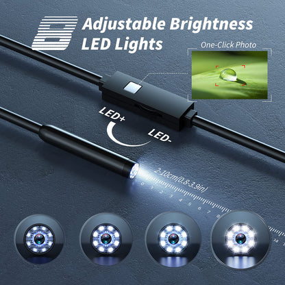 Kinpthy Endoscope Camera with Light,1920P HD Borescope Tools with 8 Adjustable LED Lights, Endoscope with Semi-Rigid Snake Camera, Inspection Borescope for iOS and Android-16.4ft Single Lens