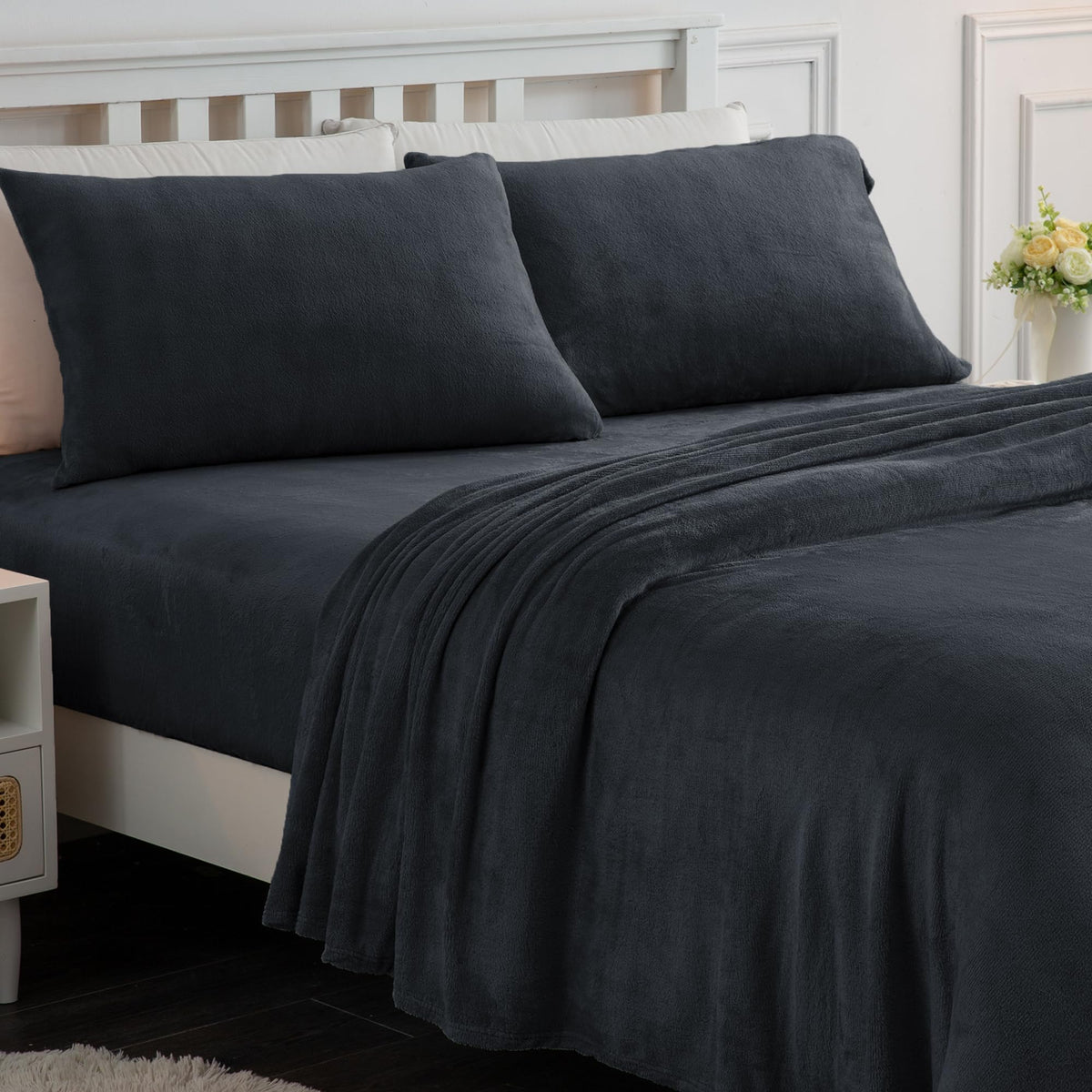 Softan Fleece Sheets, Soft as Flannel, Queen, Dark Grey 🍁 All In One Marketplace Canada