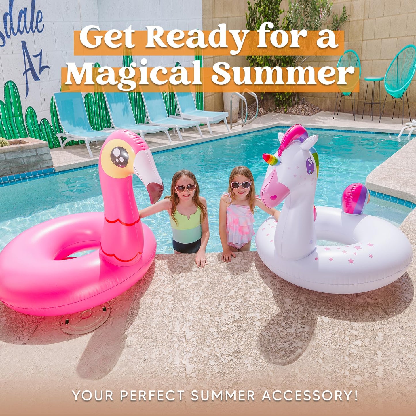 JOYIN 2-Pack Flamingo Unicorn Pool Float - Fun Beach Floaties, Inflatable Swimming Pool Tubes Party Toys, Lake Beach Floaty Swim Rings Summer Pool Raft Lounger for Adults & Kids - Available at All In One Marketplace Canada