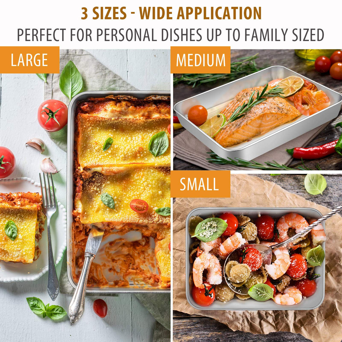 Baking Pans Set of 3, E-far Stainless Steel Sheet Cake Pan for Oven - 12.5/10.5/9.4Inch, Rectangle Bakeware Set for Cake Lasagna Brownie Casserole Cookie, Non-toxic & Healthy, Dishwasher Safe 🍁 All In One Marketplace Canada