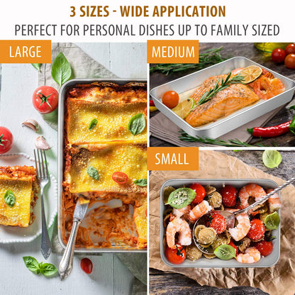 Baking Pans Set of 3, E-far Stainless Steel Sheet Cake Pan for Oven - 12.5/10.5/9.4Inch, Rectangle Bakeware Set for Cake Lasagna Brownie Casserole Cookie, Non-toxic & Healthy, Dishwasher Safe 🍁 All In One Marketplace Canada