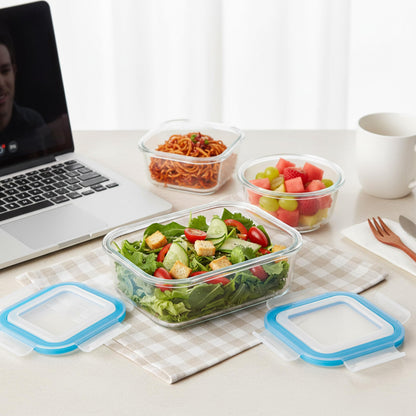 KICHLY 9 Pack Glass Container Food Storage with Airtight Lids, Leakproof Lunch Boxes, BPA-Free, Large, Small and Round Meal Prep Glass Storage Containers, Microwave Safe - Available at All In One Marketplace Canada