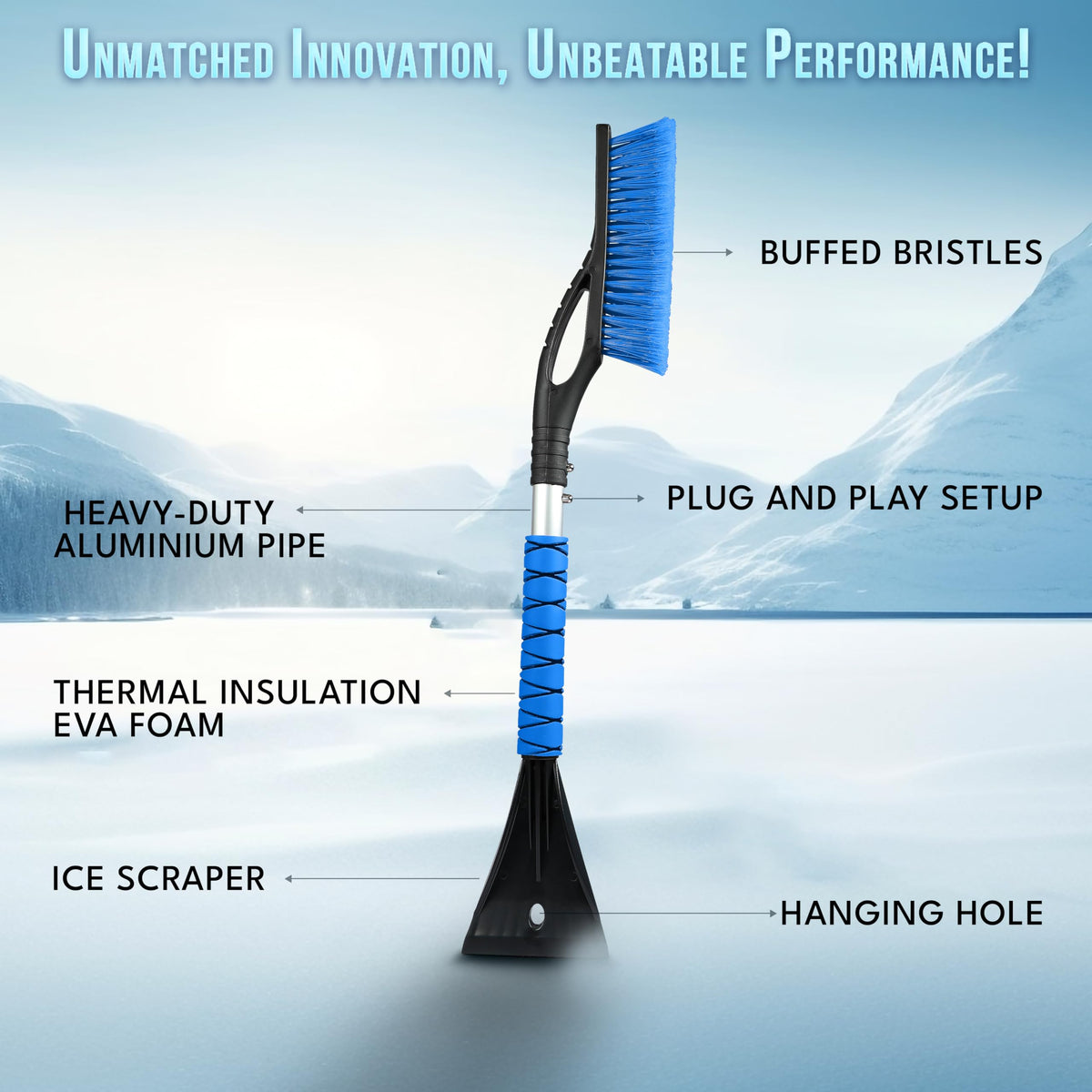 EcoNour 27" Ice Scraper & Snow Brush for Car Windshield Cleaning - Blue 🍁 All In One Marketplace Canada
