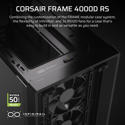 CORSAIR Frame 4000D RS Modular High Airflow Mid-Tower PC Case – 3X CORSAIR RS Fans – InfiniRail™ Fan Mounting System – Fits Multiple 360mm Radiators – Reverse Connector Motherboard Compatible – Black 🍁 All In One Marketplace Canada