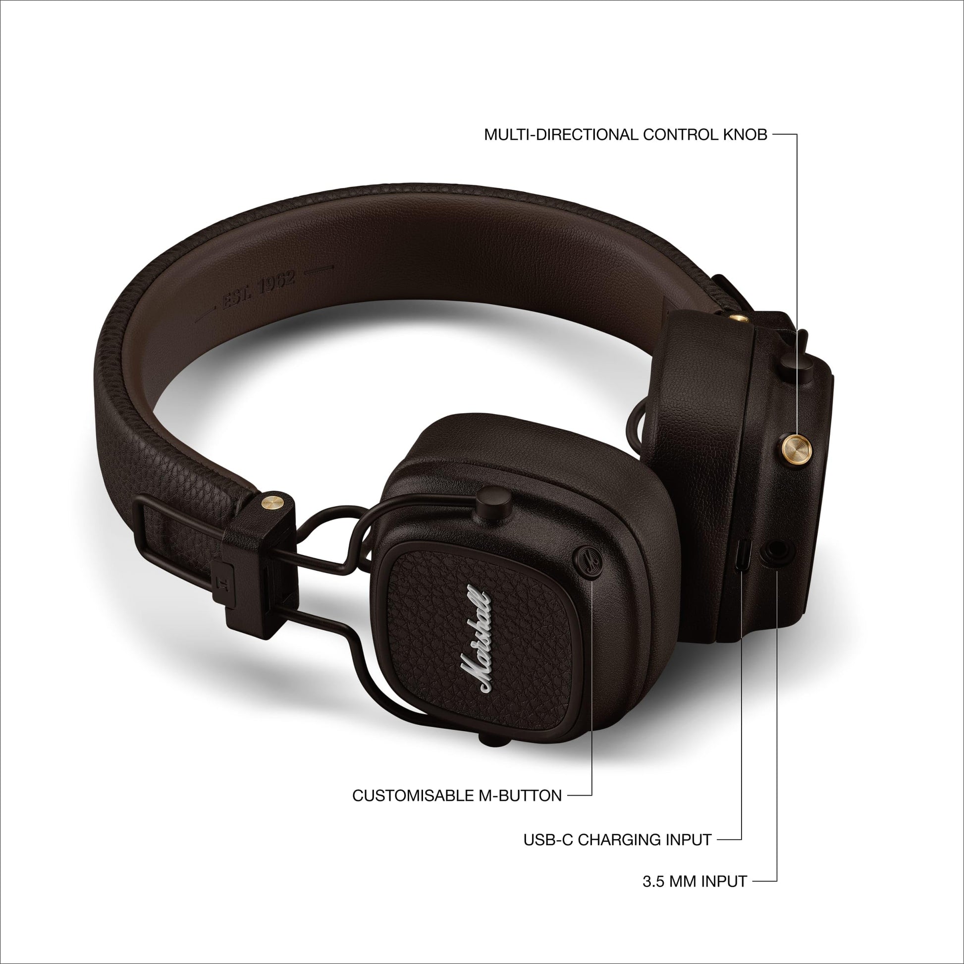 Marshall Major V Wireless On-Ear Headphones with 100+ Hours of Playtime - Brown Marshall