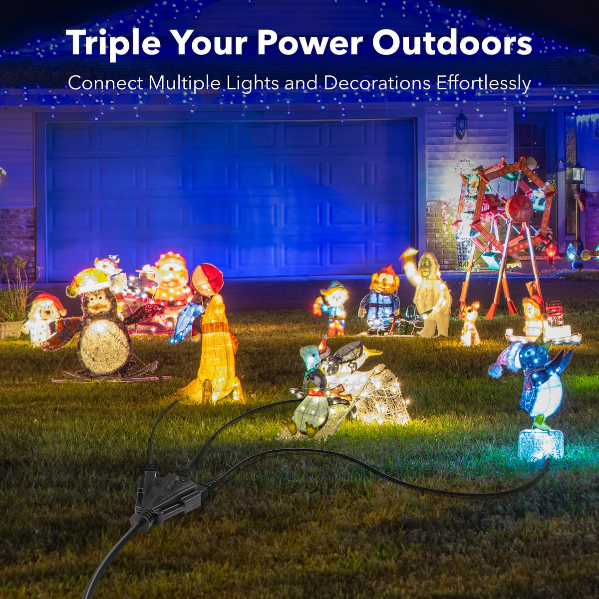 BN-Link's 2 Pack Outdoor Extension Cord Set is Ideal for Holiday Yard Decorations and Garden Equipment. with Three outlets You can Plug in Loads up to a Total of 13amps/1625watts. (Black, 15ft) 🍁 All In One Marketplace Canada