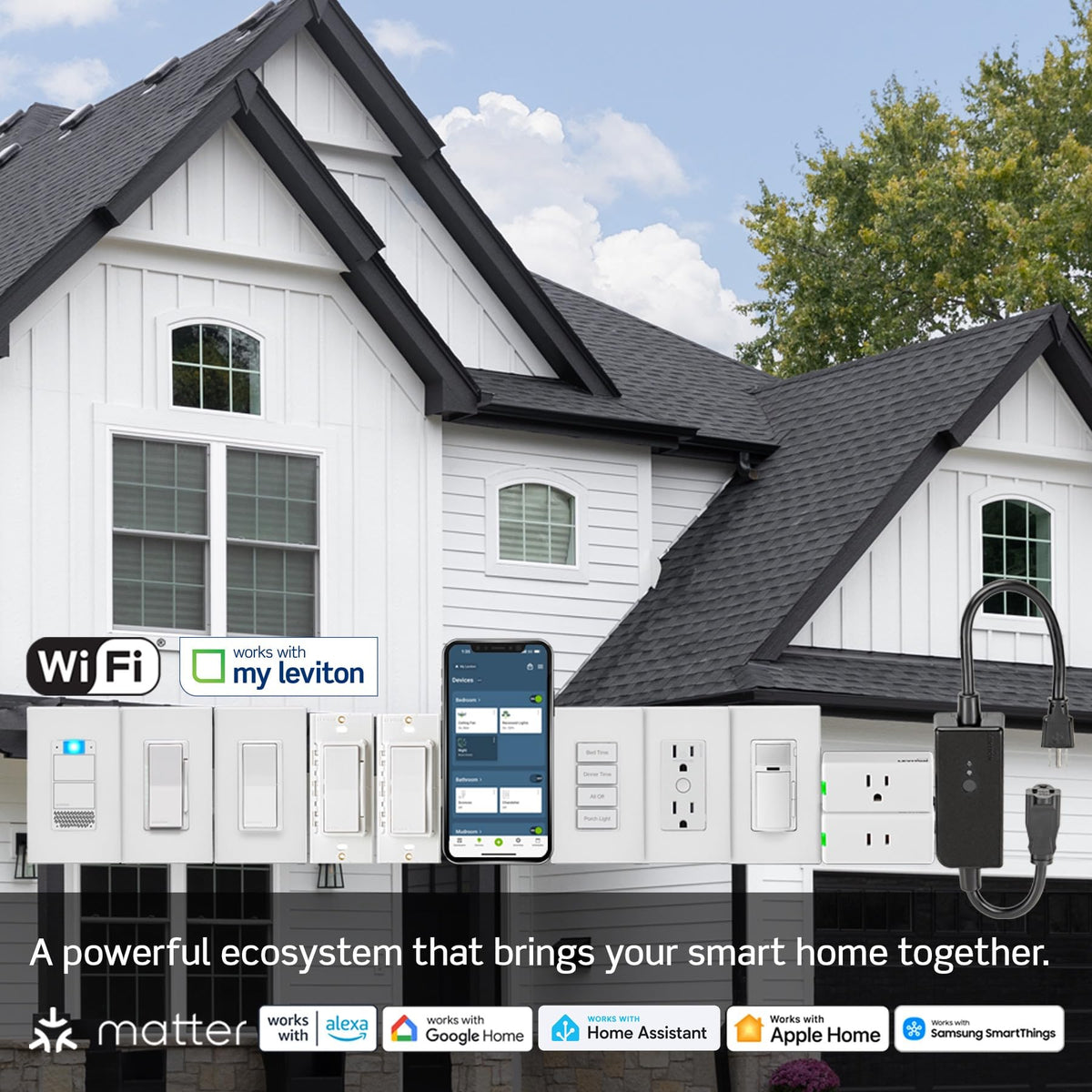 Leviton Decora Smart Dimmer Switch, Wi-Fi, Works with Matter, My Leviton, Alexa, Google Assistant, Apple Home/Siri & Wired or Wire-Free 3-Way, Neutral Wire Required, D36HD-1RW, White