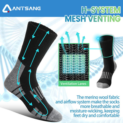 Merino Wool Socks for Men & Women Thermal Warm Winter Hiking Crew Thick Cozy Work Socks Gifts Stocking Stuffes for Mens(Black(4 Pairs)) 🍁 All In One Marketplace Canada