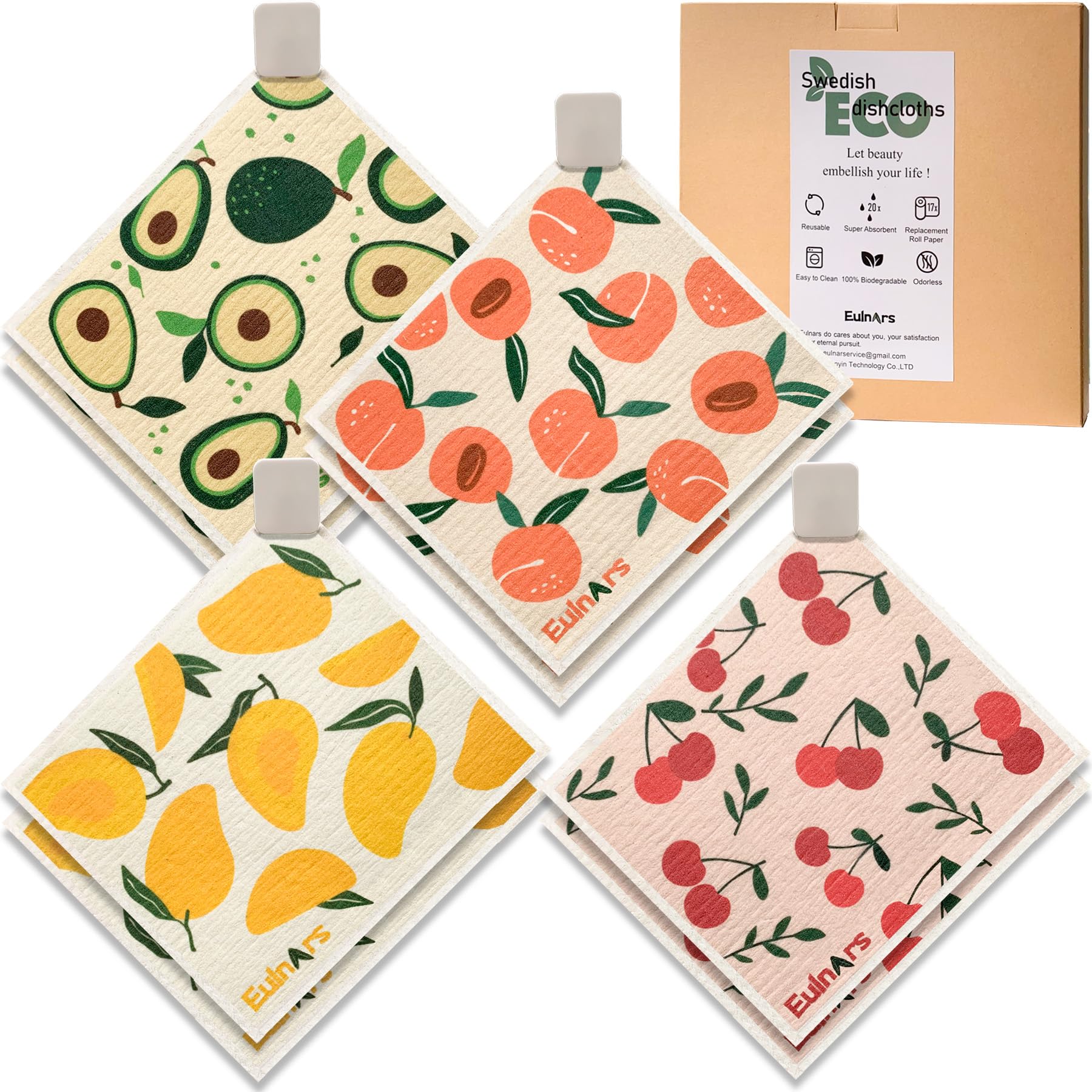 Eulnars Swedish Dish Cloth, 8-Pack Reusable Paper Towels, Swedish Dish Cloth with 3 Clips, 9 Classified Labels, Quick Drying Washable Dish Cloths, Super Absorbent Kitchen Towels, Odorless - Available at All In One Marketplace Canada