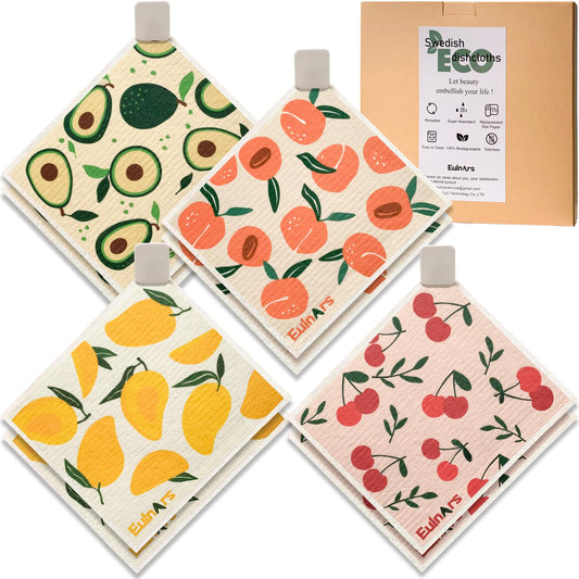 Eulnars Swedish Dish Cloth, 8-Pack Reusable Paper Towels, Swedish Dish Cloth with 3 Clips, 9 Classified Labels, Quick Drying Washable Dish Cloths, Super Absorbent Kitchen Towels, Odorless - Available at All In One Marketplace Canada