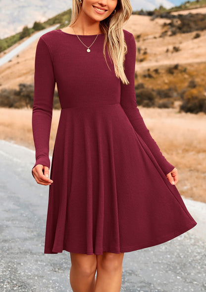 PRETTYGARDEN Women's Fall Casual Long Sleeve Short Dress Wine Red,M 🍁 All In One Marketplace Canada