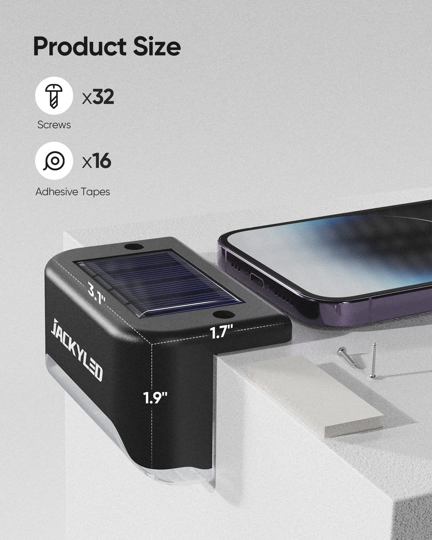 Solar Deck Lights Outdoor 16 Pack, JACKYLED Solar Step Lights Outdoor Waterproof LED Solar Powered Stair Lights for Patio Deck Porch Step Fence Railing Wall Garden Pool Yard - Available at All In One Marketplace Canada