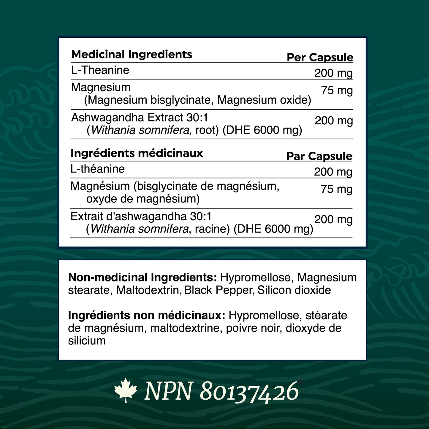 L Theanine, Magnesium Glycinate + Ashwagandha Supplement | Relaxation, Sleep & Memory Support | Stress Relief, Calm, Mood & Sleep Supplements | Made in Canada & Non-GMO | 120 Ct - Available at All In One Marketplace Canada