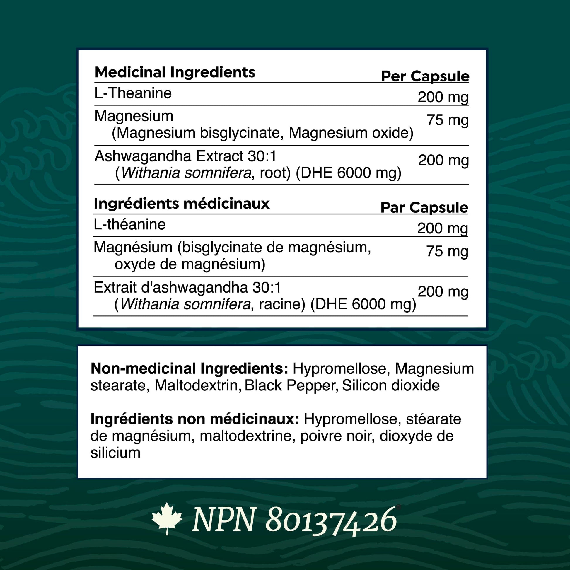 L Theanine, Magnesium Glycinate + Ashwagandha Supplement | Relaxation, Sleep & Memory Support | Stress Relief, Calm, Mood & Sleep Supplements | Made in Canada & Non-GMO | 120 Ct - Available at All In One Marketplace Canada