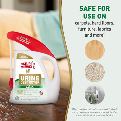 Nature's Miracle Urine Destroyer Plus For Dogs With Flip & Go Sprayer, 64 Ounces, Enzymatic Formula For Dogs Powers Out Tough Dog Urine Messes And Yellow, Sticky Residue Nature's Miracle
