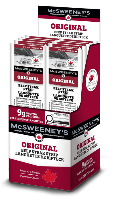 McSweeney's Original Beef Steak Strips - 12 Pack, 28g Each | Canadian-Made, Naturally Smoked, High Protein
