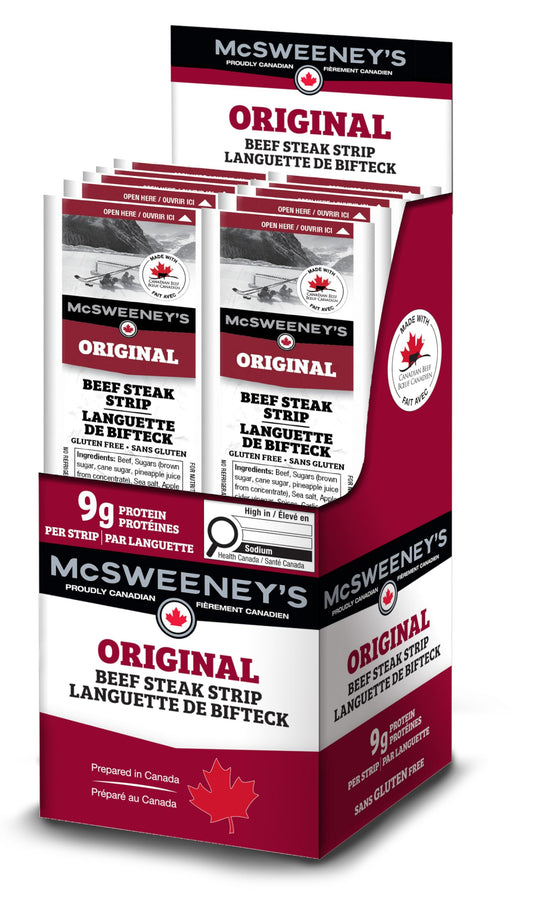 McSweeney's Original Beef Steak Strips - 12 Pack, 28g Each | Canadian-Made, Naturally Smoked, High Protein