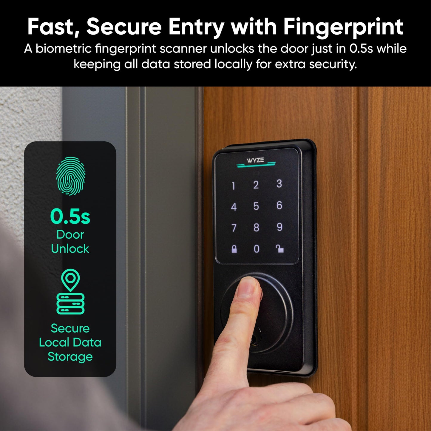 Wyze Auto-Lock Bolt v2, Fingerprint Keyless Entry Smart Lock, AI Learning Scanner with Wi-Fi Front Door Lock Deadbolt, Auto-Lock, 8 Months Battery, BHMA2, IP53, Anti-Peep Keypad, Backup Keys WYZE
