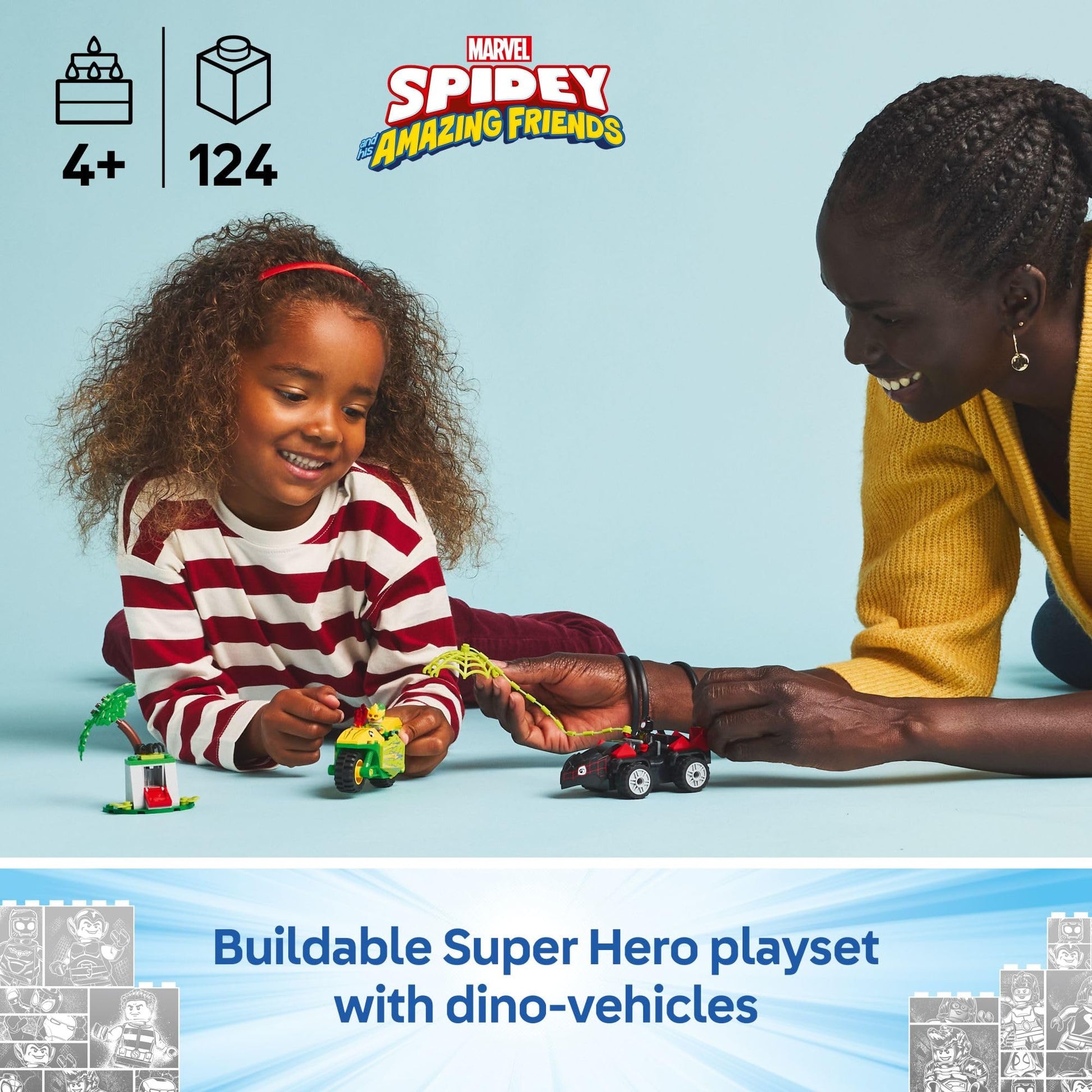 LEGO Marvel Spidey and His Amazing Friends Spin and Electro Dinosaur Vehicle Chase - Car and Motorcycle Preschool Building Toy for Kids, Boys and Girls, Ages 4+ - Gift Idea for Birthdays - 11198 LEGO
