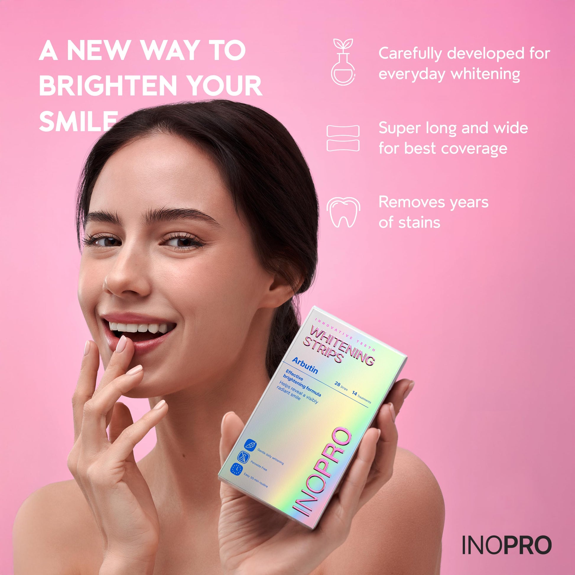 InoPro Teeth Whitening Strips 14 Treatments Kit - Sensitive Teeth Whitener, Peroxide Free, Enamel Safe Green White Strips, Deep Stains Removal - Instant Teeth Whitening Without The Harm (28 Strips) - Available at All In One Marketplace Canada