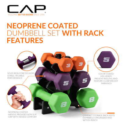 CAP Barbell 20 lb Neoprene Dumbbell Set with Rack |Includes 2, 3, 5 lb Pairs