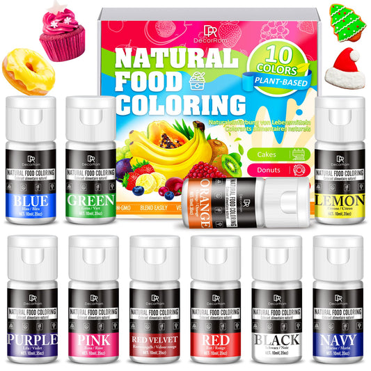 Natural Food Coloring, 10 Colors Bright Liquid Dye Free Food Coloring, Plant Based Food Colorings for Baking, DIY Cake Making, Cookie Decorating, Donut, Cream, Fondant, Candy & Baking Adult Hobby 🍁 All In One Marketplace Canada