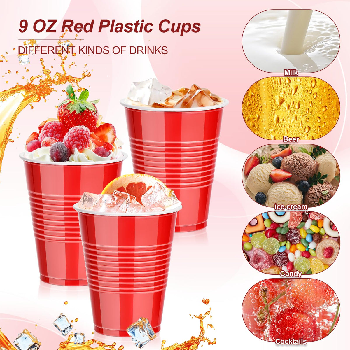 100 Pcs 9 Oz Red Plastic Cups, Disposable Party Cold Hot Drinking Bulk Cups 🍁 All In One Marketplace Canada