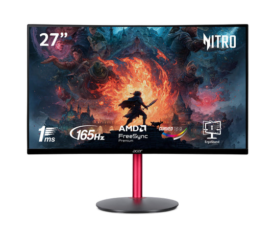 Moniteur gaming Acer Nitro ED270R MBMIIPHX 27" Full HD (1920 x 1080) incurvé 1500R VA | AMD FreeSync Premium | 1 ms (VRB) | Fréquence de rafraîchissement 165 Hz | 2 haut-parleurs | Câble HDMI inclus