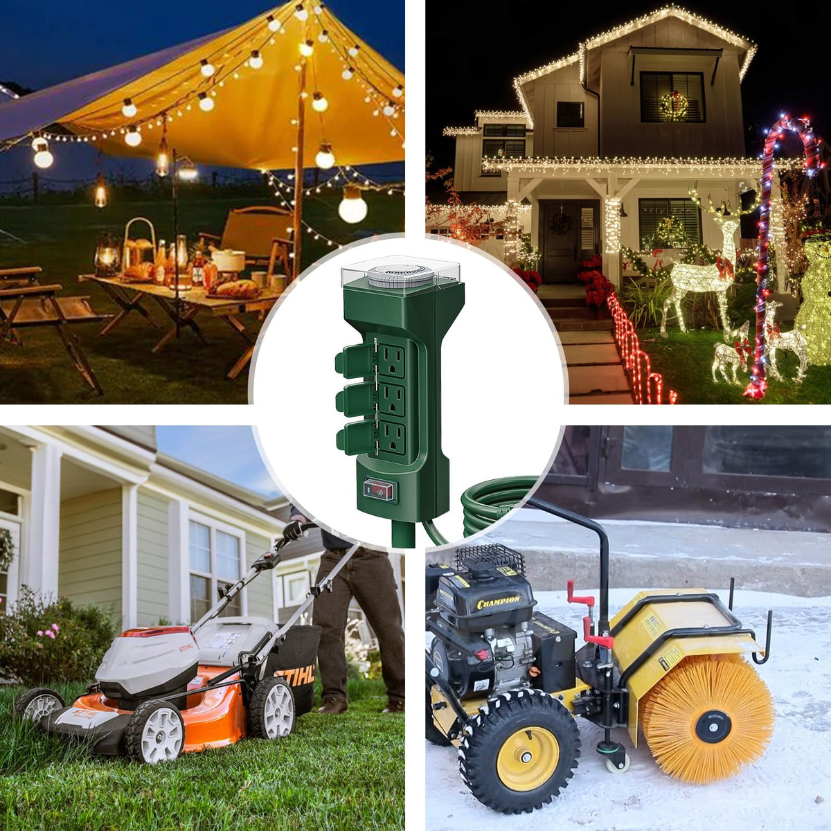 K KASONIC - 24 Hour Outdoor Stake Timer, 6 Outlets 6 ft Extension Cord Mechanical Power Timer for Outdoor Lights, Christmas Decorations, ETL Certified, Weatherproof Safety Cover-Green 🍁 All In One Marketplace Canada