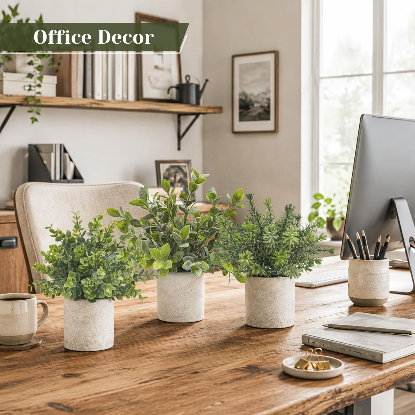 Der Rose 3 Pack Mini Potted Fake Plants Artificial Plastic Eucalyptus Plants for Home Office Desk Farmhouse Room Decor Indoor - Available at All In One Marketplace Canada