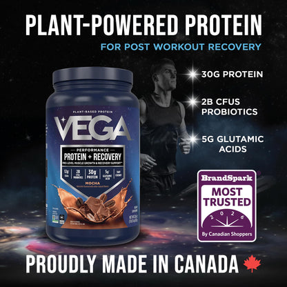 Vega Protein + Recovery, Mocha – 30g Vegan Protein, Dairy & Gluten Free, Probiotics, NSF Certified, 812 g (19 Servings) 🍁 All In One Marketplace Canada