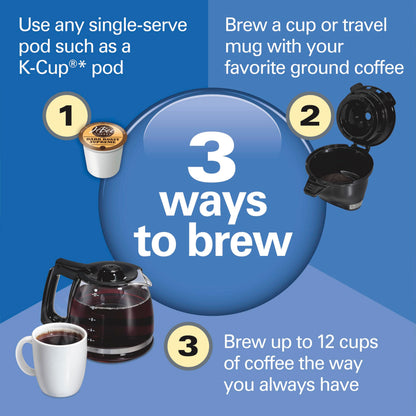 Hamilton Beach FlexBrew Trio 3-Way Coffee Maker, Single Serve & 12 Cup Drip Coffee Maker, Pod & Ground Coffee Compatible, Fast Brewing, Programmable, 56 oz Reservoir, Black (49902C) - Available at All In One Marketplace Canada