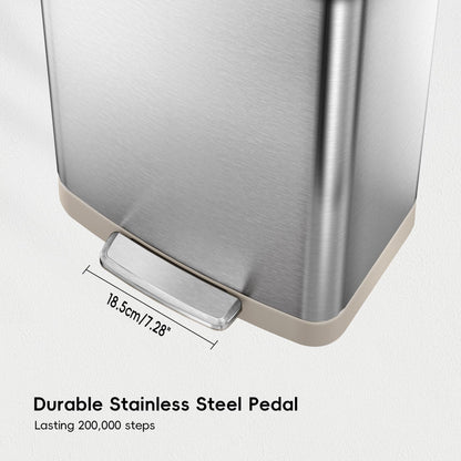 EKO Hudson Matte Stainless 75 Liter/20 Gallon Step Trash Can with Rear Trash Bag Storage Compartment EKO
