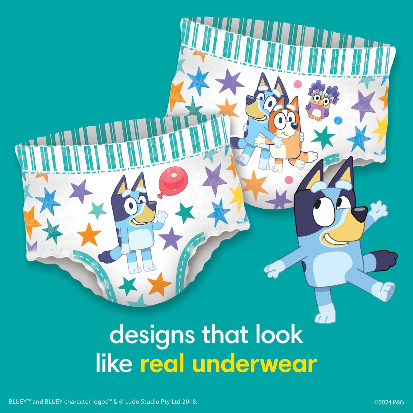 Pampers Easy Ups Girls & Boys Potty Training Pants, Size 5 (3T4T), Bluey Absorbent Training Underwear, Up to 100% Leakproof Day and Night, Hypoallergenic, 1 Pack (Count of 66)