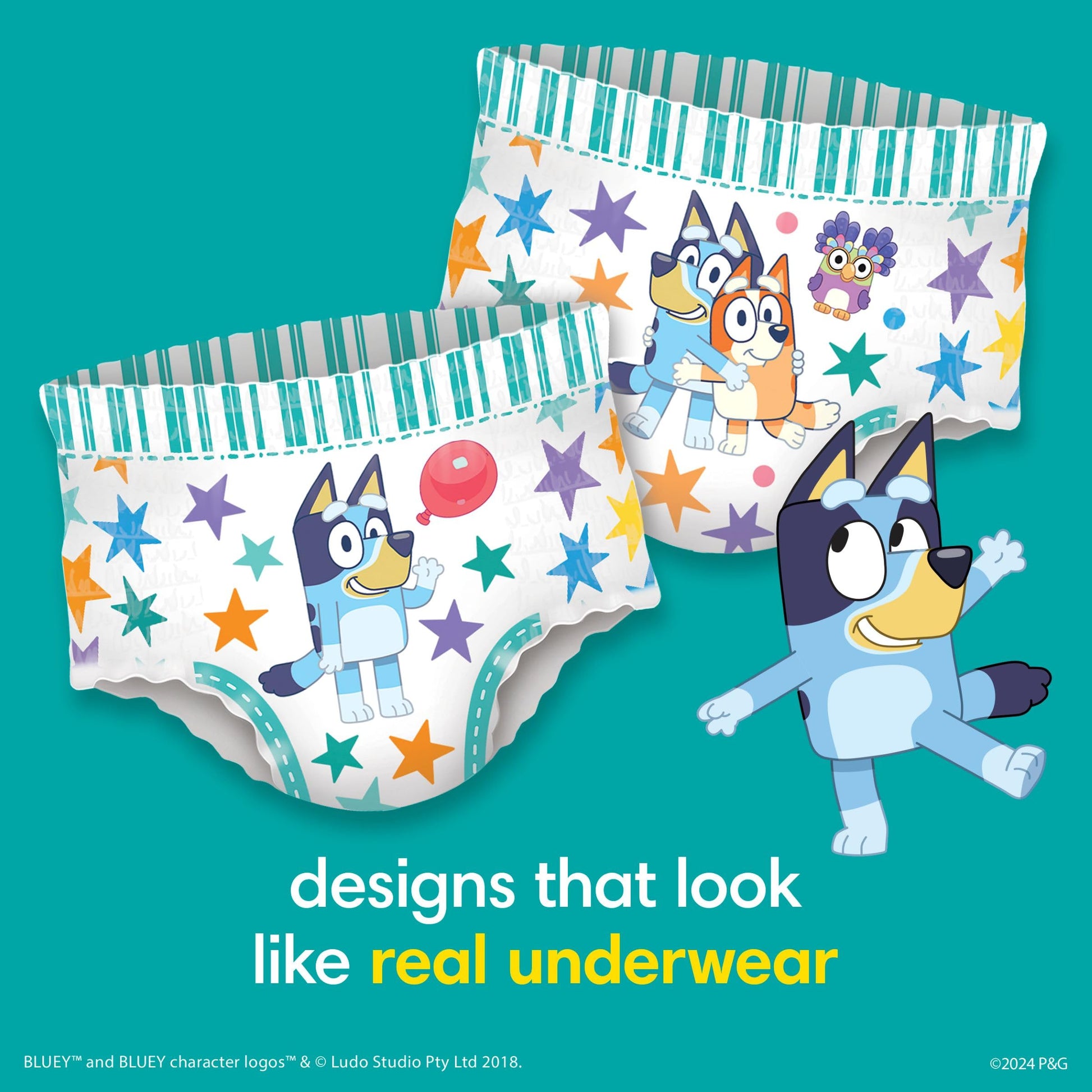 Pampers Easy Ups Girls & Boys Potty Training Pants, Size 5 (3T4T), Bluey Absorbent Training Underwear, Up to 100% Leakproof Day and Night, Hypoallergenic, 1 Pack (Count of 66)