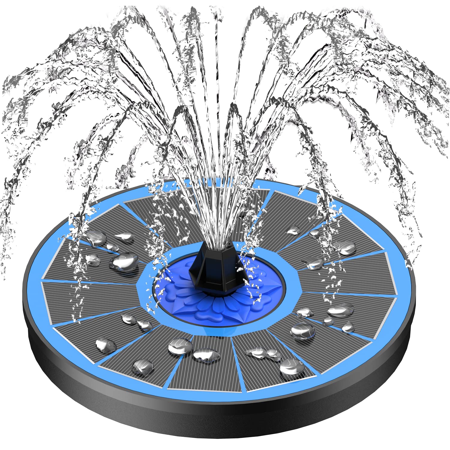 SZMP Solar Fountain Upgrade, 3.5W Solar Powered Bird Bath Fountains with Flower, Outdoor Water Feature Solar Fountain Pump with 7-in-1 Nozzles, 4 Fixed Pipes for Humingbirds, Birdbath, and Garden